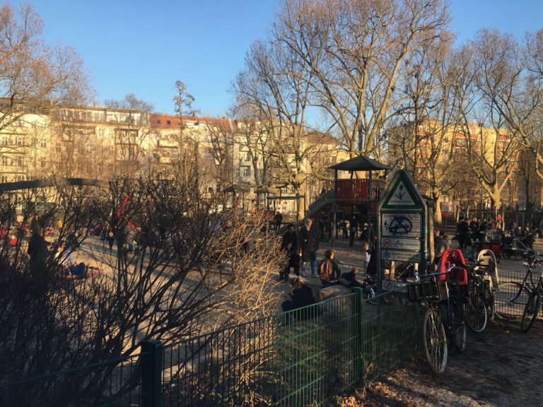 a big playground for families in Neukölln, with many children